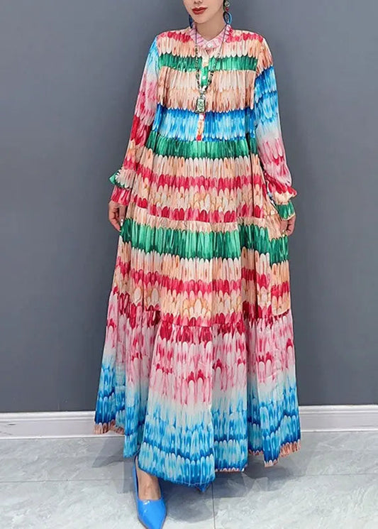 Loose O-Neck Print Patchwork Long Dresses Long Sleeve Ada Fashion