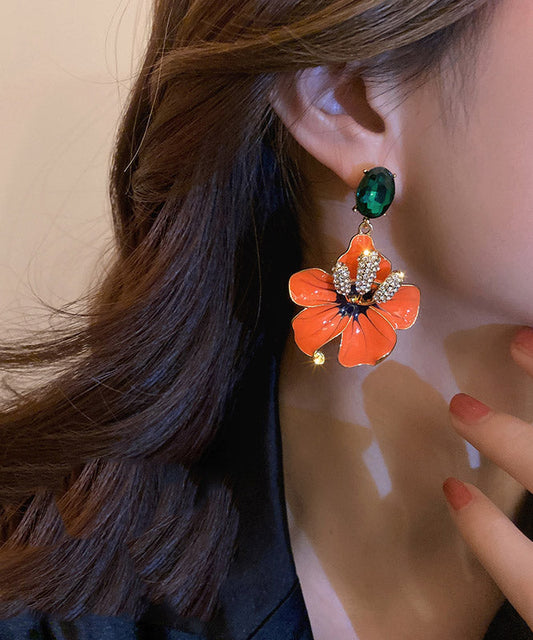 Loose Orange Copper Zircon Flower Stud Earrings LY2011 - fabuloryshop