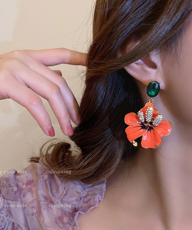 Loose Orange Copper Zircon Flower Stud Earrings LY2011 - fabuloryshop