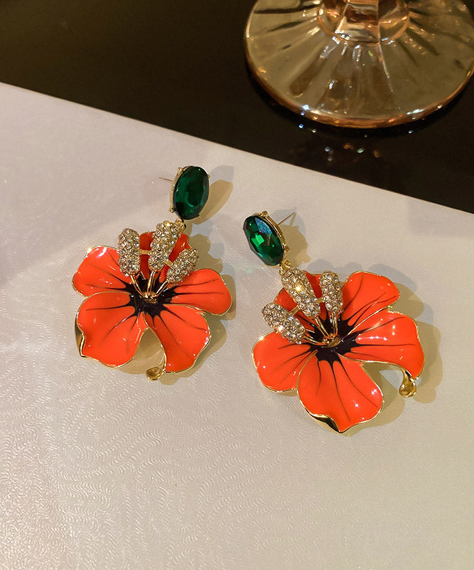 Loose Orange Copper Zircon Flower Stud Earrings LY2011 - fabuloryshop