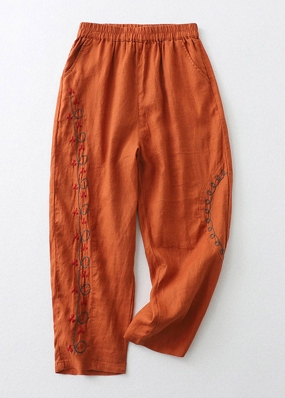 Loose Orange Embroideried Elastic Waist Cotton Harem Pants Summer LY4461 - fabuloryshop