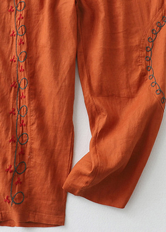 Loose Orange Embroideried Elastic Waist Cotton Harem Pants Summer LY4461 - fabuloryshop