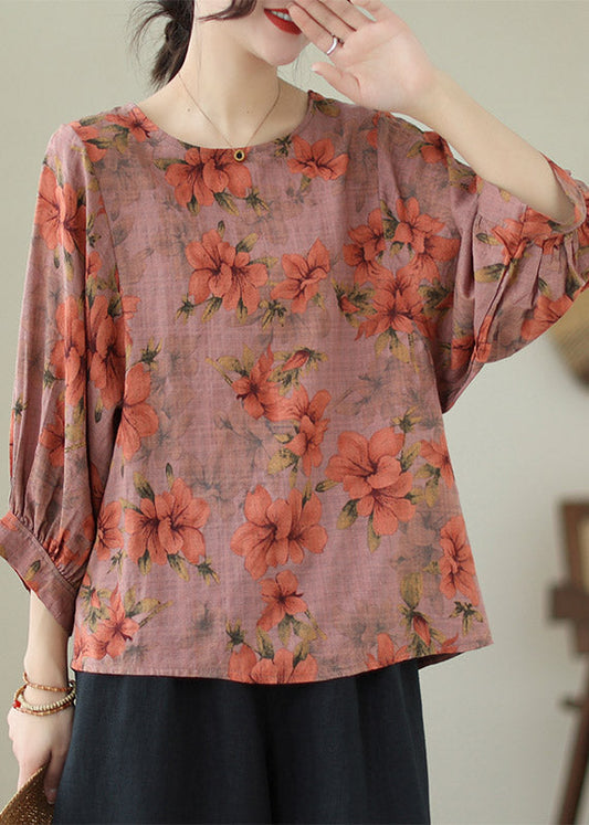 Loose Orange Print Cozy Cotton Top Summer LY2964 - fabuloryshop