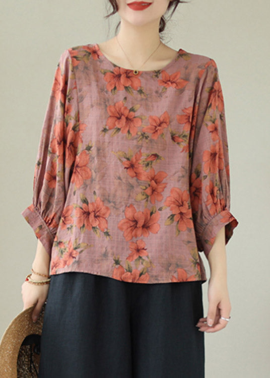 Loose Orange Print Cozy Cotton Top Summer LY2964 - fabuloryshop