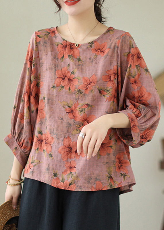 Loose Orange Print Cozy Cotton Top Summer LY2964 - fabuloryshop