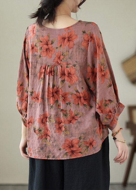 Loose Orange Print Cozy Cotton Top Summer LY2964 - fabuloryshop