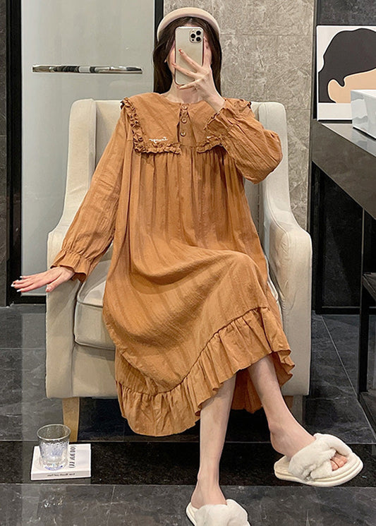 Loose Orange Sailor Collar Patchwork Wrinkled Solid Cotton Maxi Dress Long Sleeve TO1060 - fabuloryshop