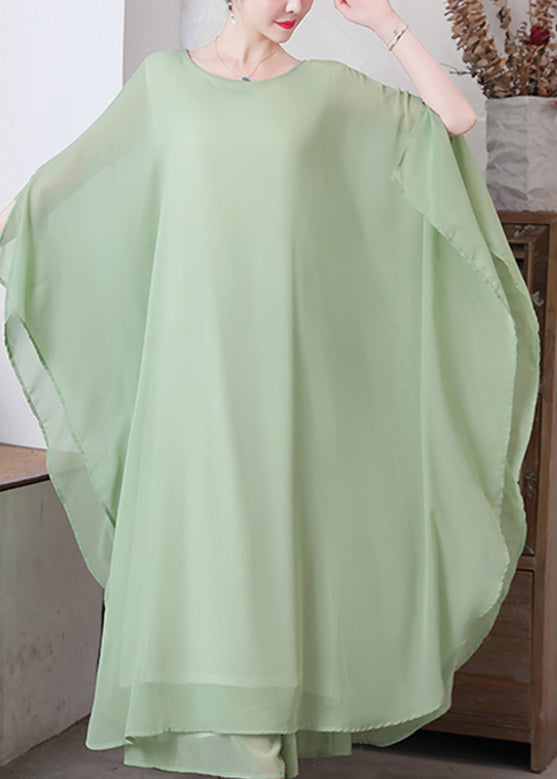 Loose Pea Green O-Neck Chiffon Maxi Dresses Spring LY1730 - fabuloryshop