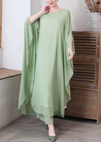 Loose Pea Green O-Neck Chiffon Maxi Dresses Spring LY1730 - fabuloryshop