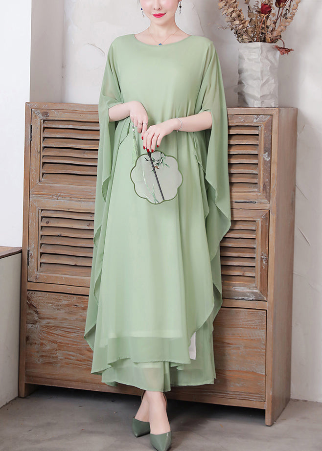 Loose Pea Green O-Neck Chiffon Maxi Dresses Spring LY1730 - fabuloryshop