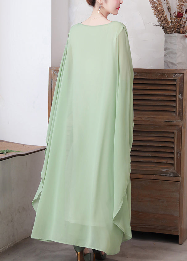 Loose Pea Green O-Neck Chiffon Maxi Dresses Spring LY1730 - fabuloryshop