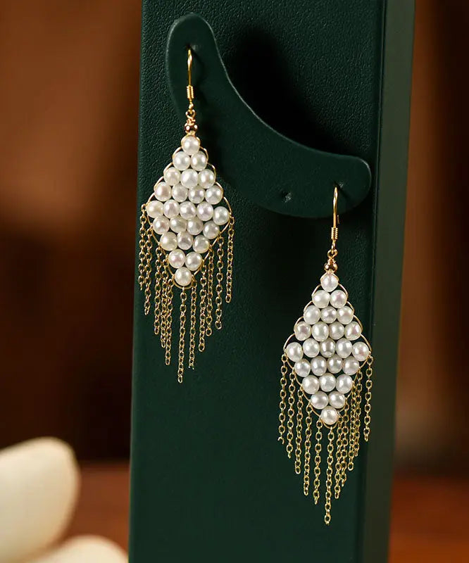 Loose Pearl Sterling Silver Inlaid Pearl Or Agate Tassel Drop Earrings Ada Fashion