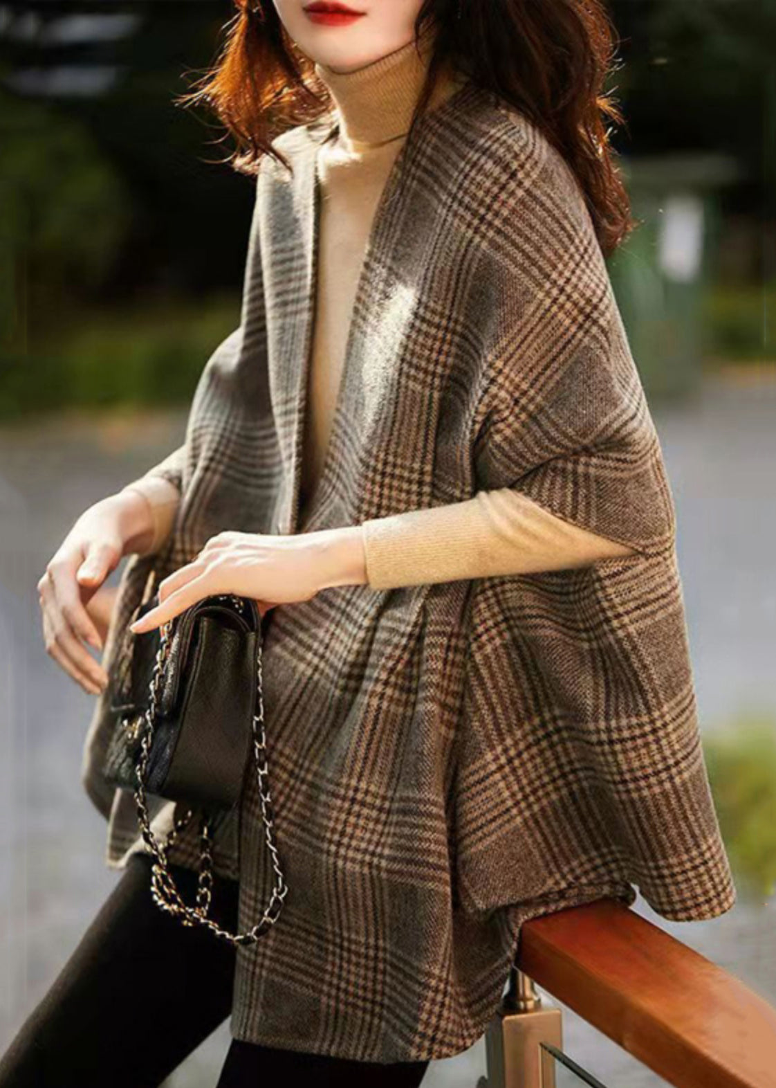 Loose Plaid V Neck Button Patchwork Cotton Coat Half Sleeve Ada Fashion