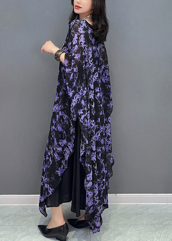 Loose Purple O-Neck Print Maxi Dress Summer LY4395 - fabuloryshop