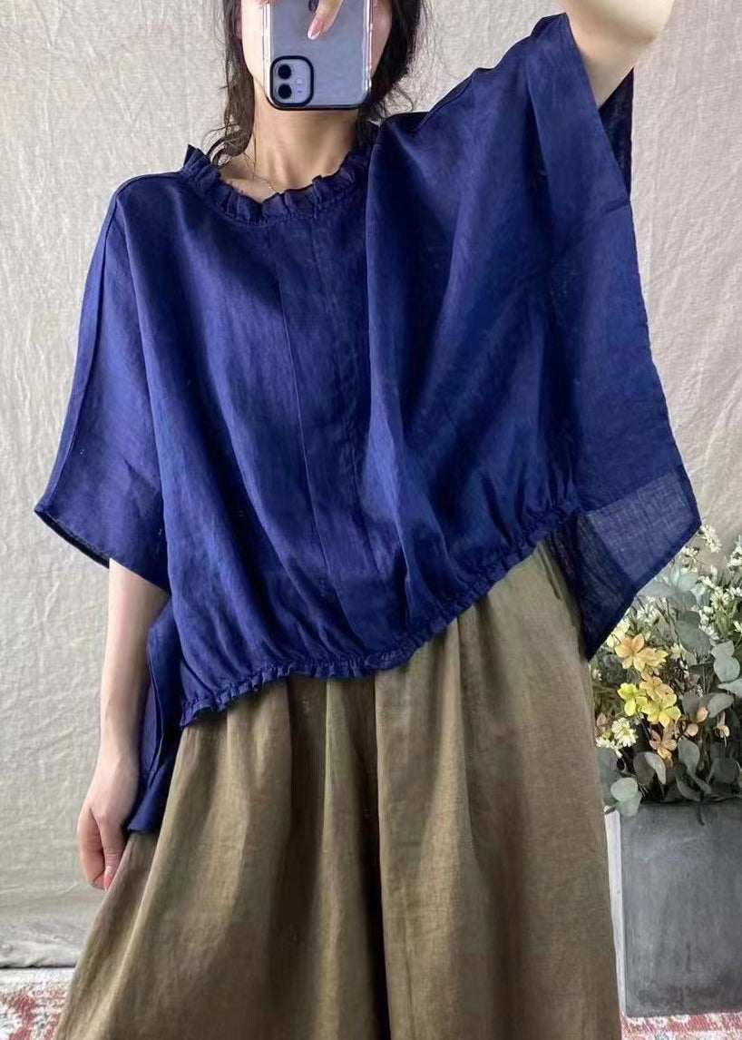 Loose Purple Ruffled Low High Design Cotton T Shirt Batwing Sleeve Ada Fashion