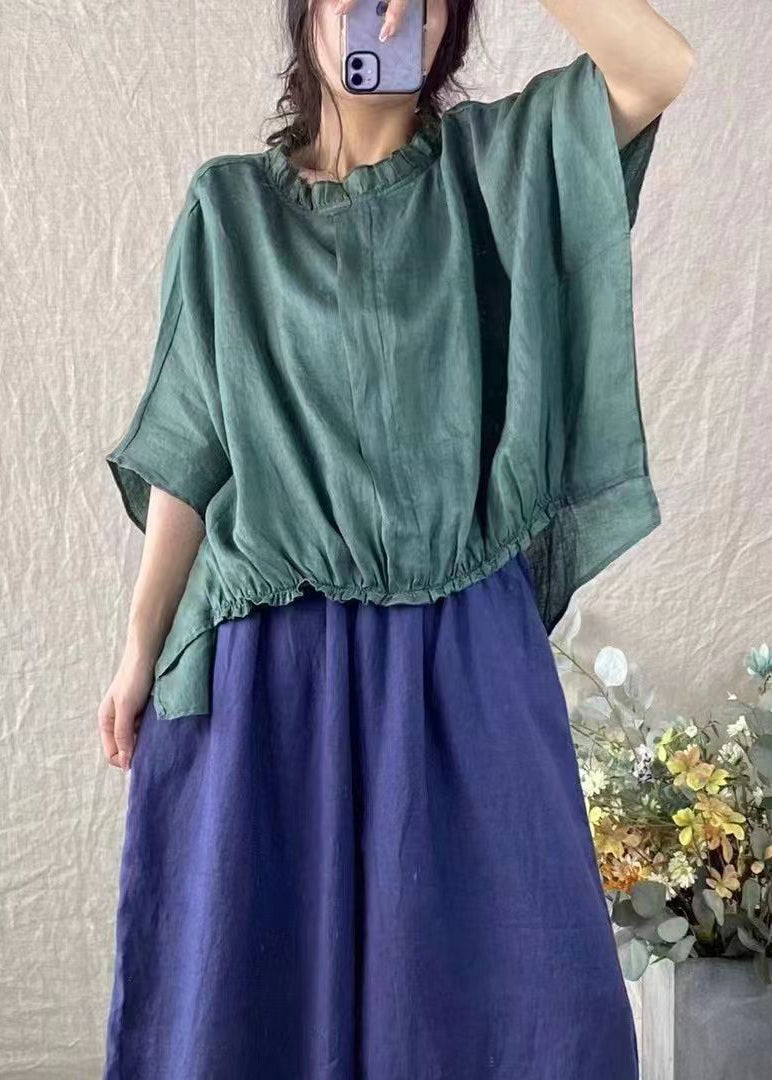 Loose Purple Ruffled Low High Design Cotton T Shirt Batwing Sleeve Ada Fashion