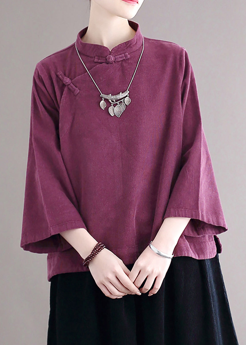 Loose Purple Stand Collar Button Corduroy Shirts Fall Ada Fashion