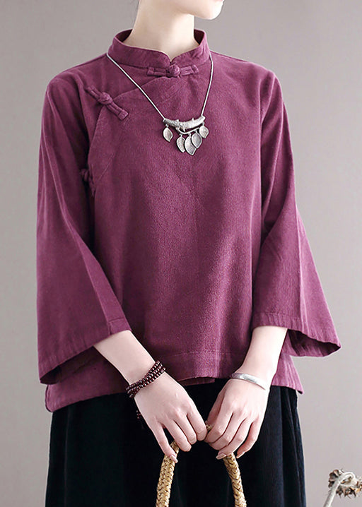 Loose Purple Stand Collar Button Corduroy Shirts Fall Ada Fashion
