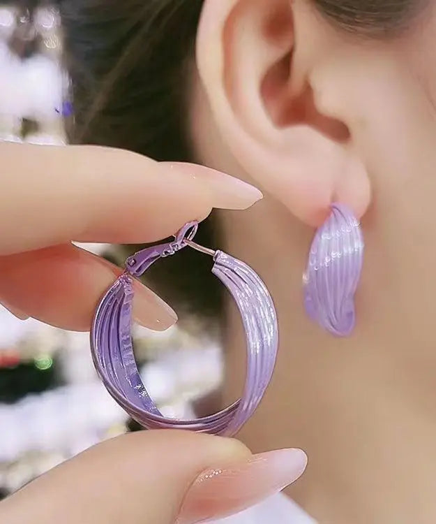 Loose Purple Sterling Silver Overgild Circular Hoop Earrings Ada Fashion