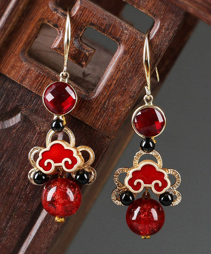 Loose Red Copper Glaze Black Agate Cloisonne Drop Earrings LY2046 - fabuloryshop