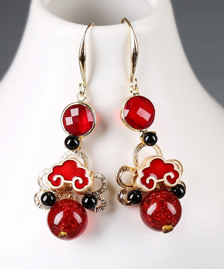 Loose Red Copper Glaze Black Agate Cloisonne Drop Earrings LY2046 - fabuloryshop