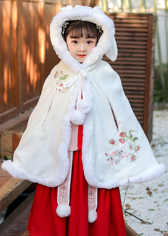 Loose Red Embroideried Kids Hooded Cloak Winter Ada Fashion