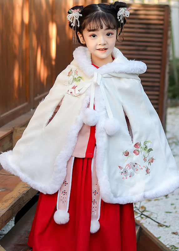 Loose Red Embroideried Kids Hooded Cloak Winter Ada Fashion