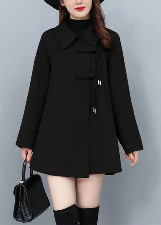 Loose Red Peter Pan Collar Button Pockets Woolen Coats Fall Ada Fashion