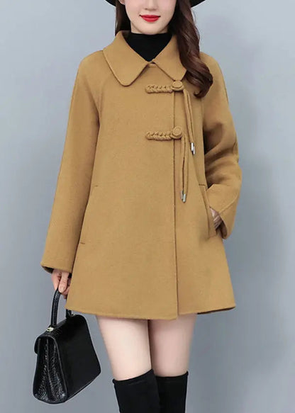 Loose Red Peter Pan Collar Button Pockets Woolen Coats Fall Ada Fashion