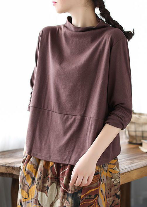 Loose Red Turtleneck Patchwork Cotton T Shirt Top Fall Ada Fashion