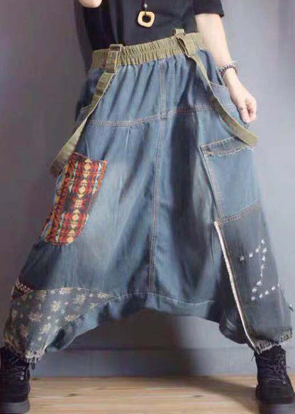 Loose Retro Blue Pockets Denim Carpenter Pants Fall Ada Fashion