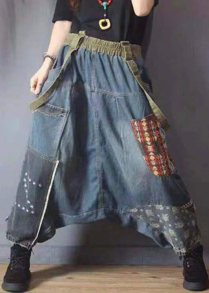 Loose Retro Blue Pockets Denim Carpenter Pants Fall Ada Fashion