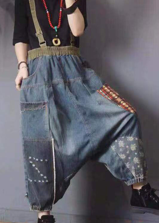 Loose Retro Blue Pockets Denim Carpenter Pants Fall Ada Fashion