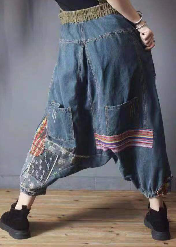 Loose Retro Blue Pockets Denim Carpenter Pants Fall Ada Fashion