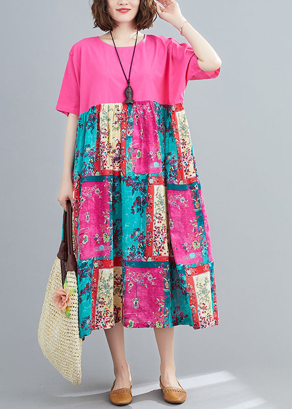 Loose Rose Oversized Patchwork Cotton Long Dresses Summer LY1540 - fabuloryshop