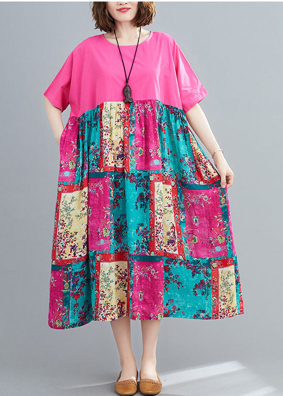 Loose Rose Oversized Patchwork Cotton Long Dresses Summer LY1540 - fabuloryshop