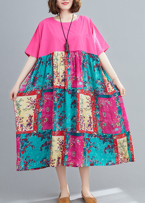 Loose Rose Oversized Patchwork Cotton Long Dresses Summer LY1540 - fabuloryshop