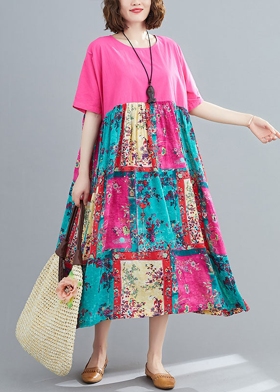 Loose Rose Oversized Patchwork Cotton Long Dresses Summer LY1540 - fabuloryshop