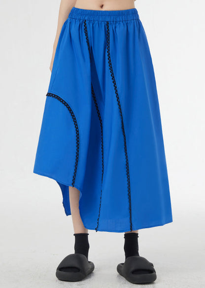 Loose Royal Blue Asymmetrical Pockets Patchwork Cotton A Line Skirts Summer Ada Fashion