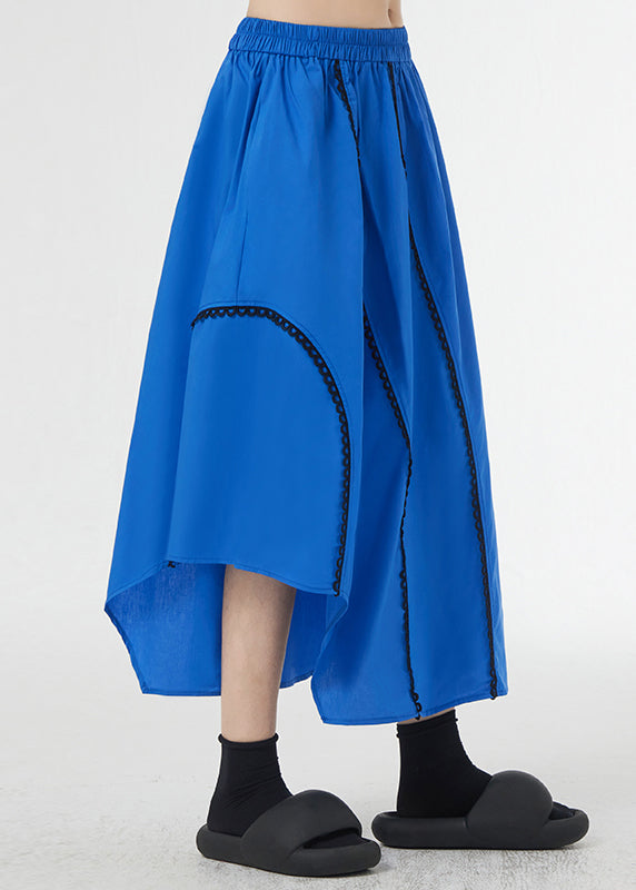 Loose Royal Blue Asymmetrical Pockets Patchwork Cotton A Line Skirts Summer Ada Fashion