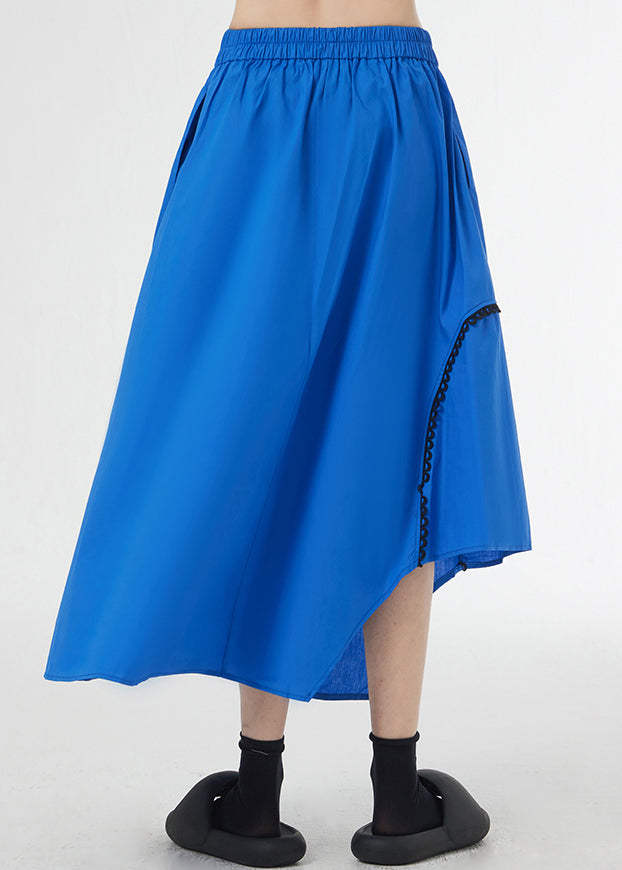 Loose Royal Blue Asymmetrical Pockets Patchwork Cotton A Line Skirts Summer Ada Fashion