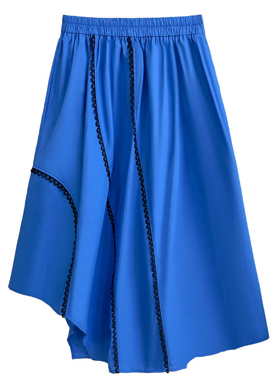 Loose Royal Blue Asymmetrical Pockets Patchwork Cotton A Line Skirts Summer Ada Fashion