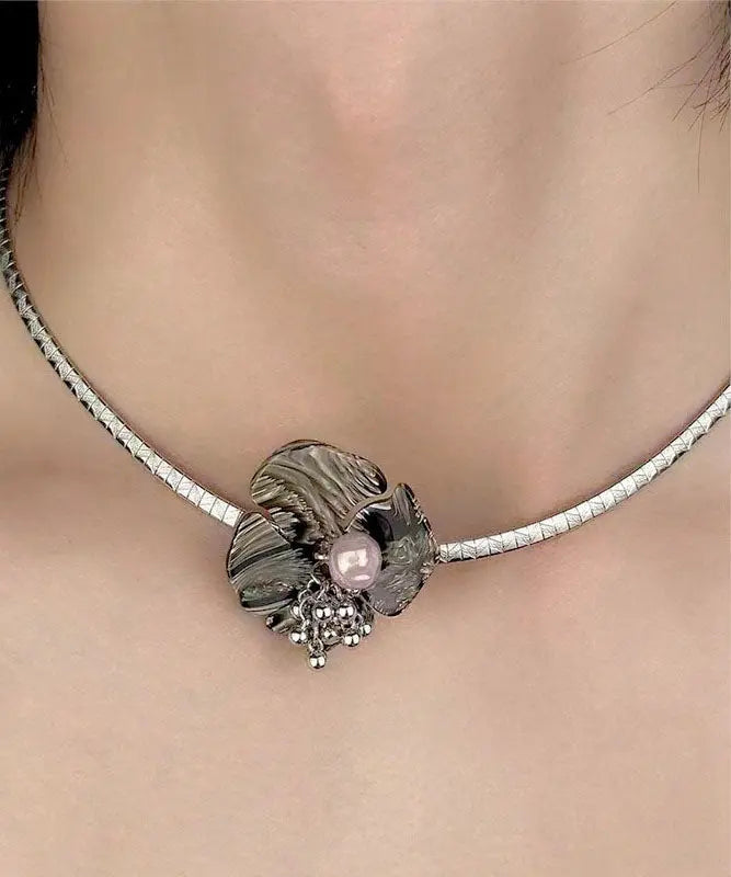 Loose Silk Stainless Steel Floral Choker Ada Fashion