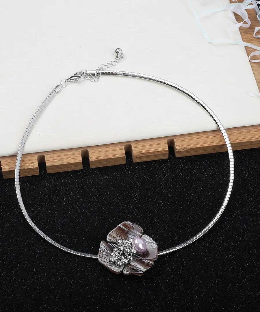 Loose Silk Stainless Steel Floral Choker Ada Fashion