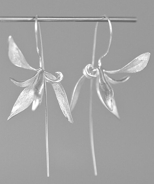 Loose Silk Sterling Silver Orchid Hoop Earrings LY2261