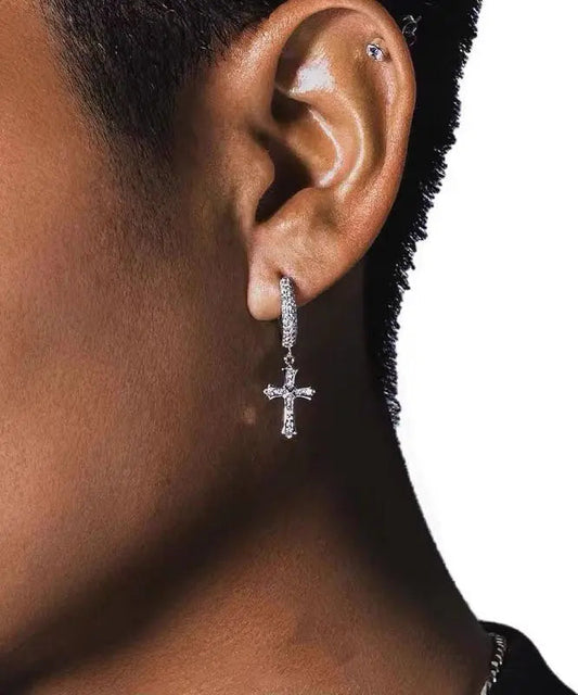 Loose Silk Sterling Silver Zircon Cross Hoop Earrings Ada Fashion