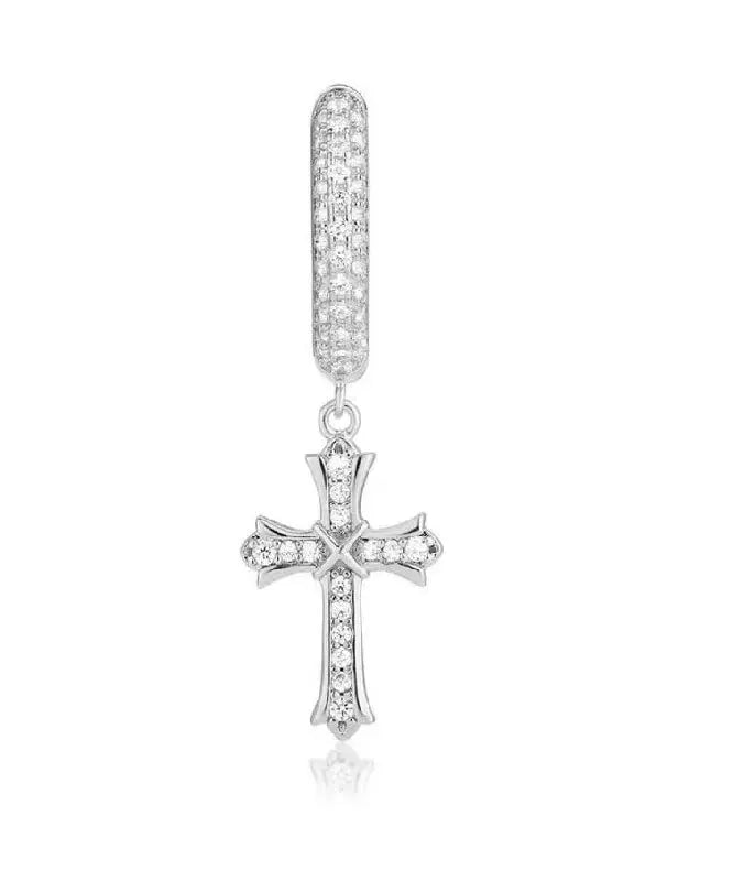 Loose Silk Sterling Silver Zircon Cross Hoop Earrings Ada Fashion