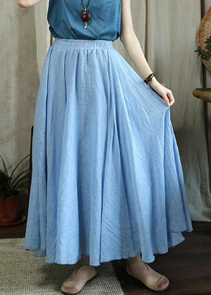 Loose Sky Blue Wrinkled Elastic Waist Cotton Skirts Fall Ada Fashion