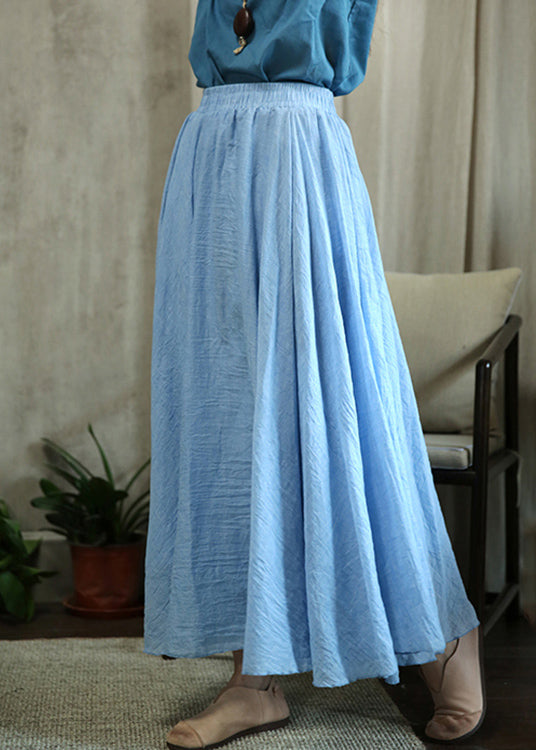 Loose Sky Blue Wrinkled Elastic Waist Cotton Skirts Fall Ada Fashion