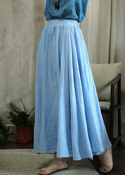 Loose Sky Blue Wrinkled Elastic Waist Cotton Skirts Fall Ada Fashion